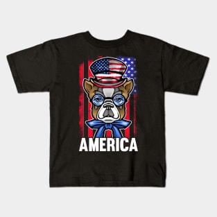 Patriot BullDog American Flag Independence Day 4th of July Kids T-Shirt